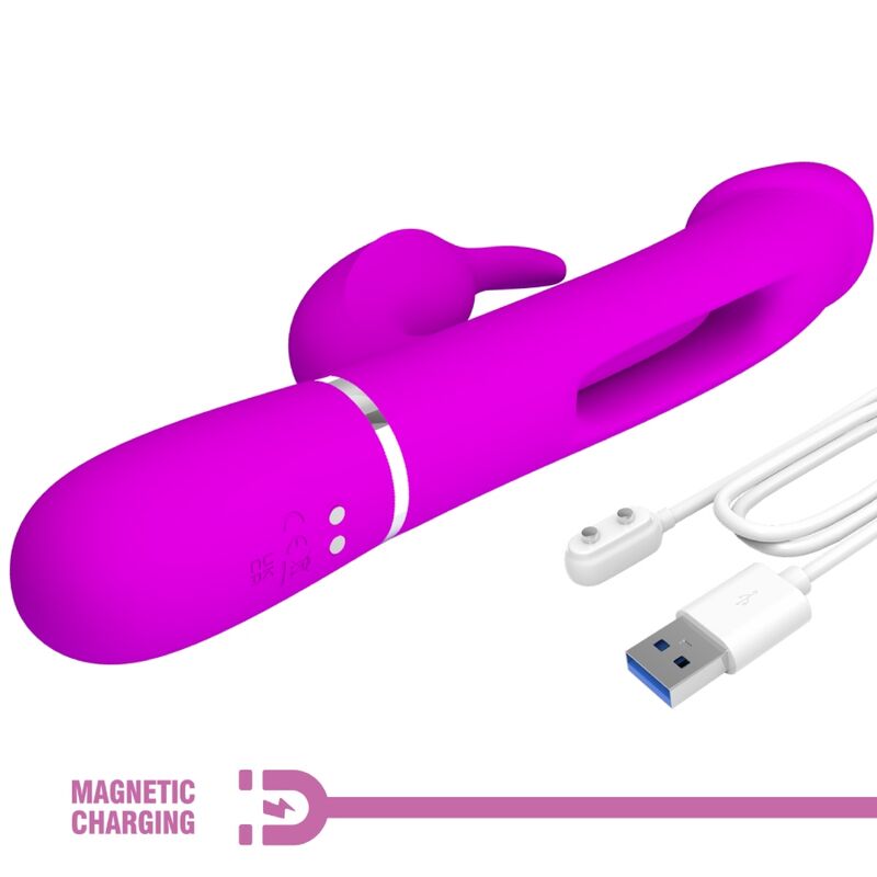 PRETTY LOVE - KAMPAS RABBIT 3 IN 1 MULTIFUNCTION VIBRATOR WITH TONGUE FUCHSIA - Amore24