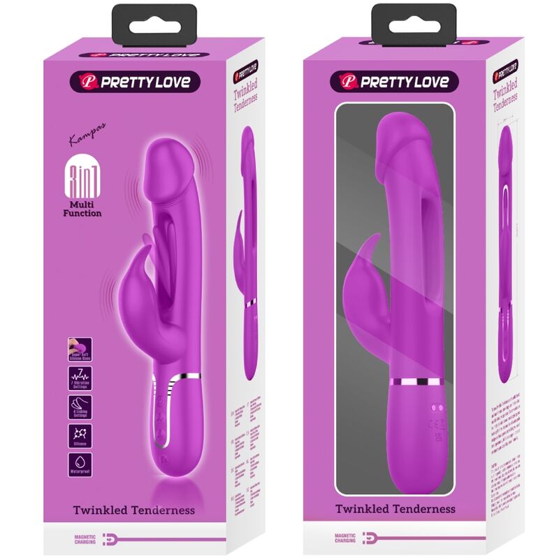 PRETTY LOVE - KAMPAS RABBIT 3 IN 1 MULTIFUNCTION VIBRATOR WITH TONGUE FUCHSIA - Amore24