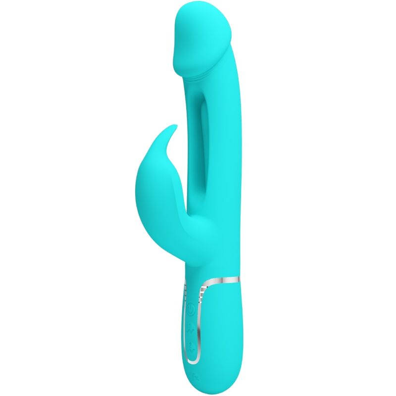 PRETTY LOVE - KAMPAS RABBIT 3 IN 1 MULTIFUNCTION VIBRATOR WITH TONGUE AQUA GREEN - Amore24