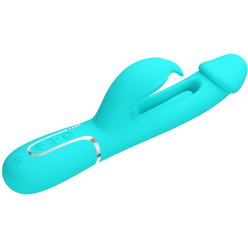 PRETTY LOVE - KAMPAS RABBIT 3 IN 1 MULTIFUNCTION VIBRATOR WITH TONGUE AQUA GREEN - Amore24