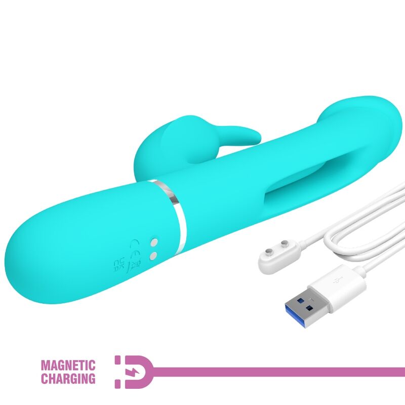 PRETTY LOVE - KAMPAS RABBIT 3 IN 1 MULTIFUNCTION VIBRATOR WITH TONGUE AQUA GREEN - Amore24