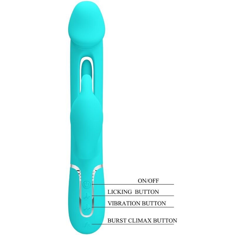 PRETTY LOVE - KAMPAS RABBIT 3 IN 1 MULTIFUNCTION VIBRATOR WITH TONGUE AQUA GREEN - Amore24