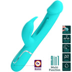 PRETTY LOVE - KAMPAS RABBIT 3 IN 1 MULTIFUNCTION VIBRATOR WITH TONGUE AQUA GREEN - Amore24