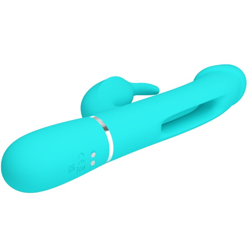 PRETTY LOVE - KAMPAS RABBIT 3 IN 1 MULTIFUNCTION VIBRATOR WITH TONGUE AQUA GREEN - Amore24