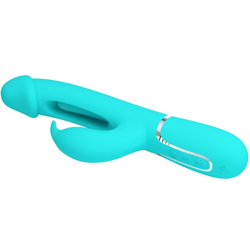 PRETTY LOVE - KAMPAS RABBIT 3 IN 1 MULTIFUNCTION VIBRATOR WITH TONGUE AQUA GREEN - Amore24