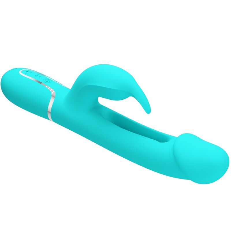 PRETTY LOVE - KAMPAS RABBIT 3 IN 1 MULTIFUNCTION VIBRATOR WITH TONGUE AQUA GREEN - Amore24