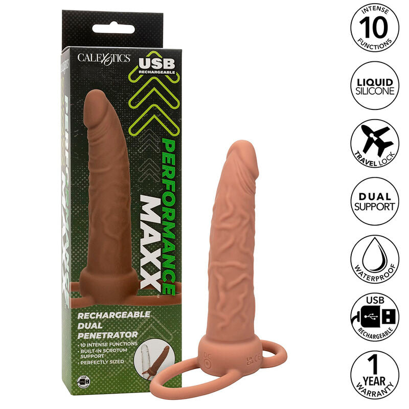 CALEXOTICS - PERFORMANCE MAXX RECHARGABLE DUAL PENETRATOR BROWN SKIN - Amore24