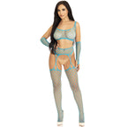 LEG AVENUE - CROP TOP STOCKINGS & GLOVES BLUE - Amore24