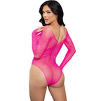 LEG AVENUE - CRYSTALIZED LONG SLEEVE BODYSUIT FUCHSIA - Amore24
