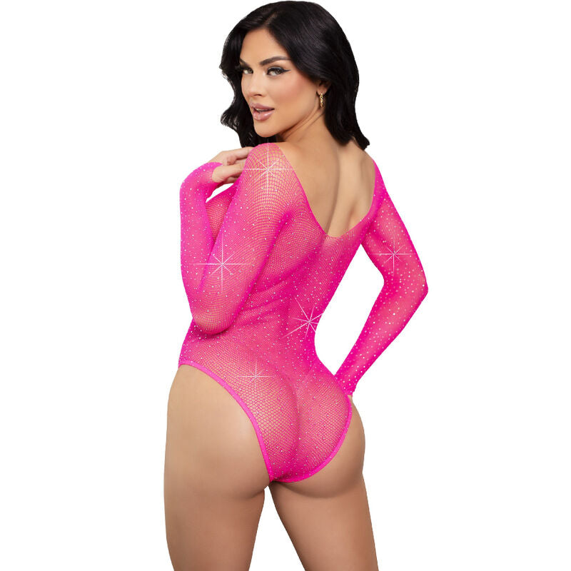 LEG AVENUE - CRYSTALIZED LONG SLEEVE BODYSUIT FUCHSIA - Amore24