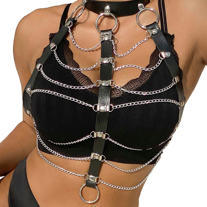 SUBBLIME - CHEST HARNESS LEATHER CHAINS BLACK ONE SIZE - Amore24