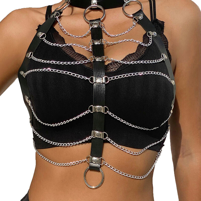 SUBBLIME - CHEST HARNESS LEATHER CHAINS BLACK ONE SIZE - Amore24