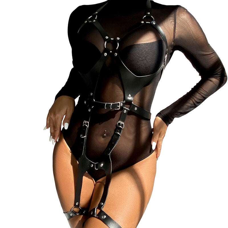 SUBBLIME - FULL BODY HARNESS WITH LEATHER BUCKLES BLACK ONE SIZE - Amore24