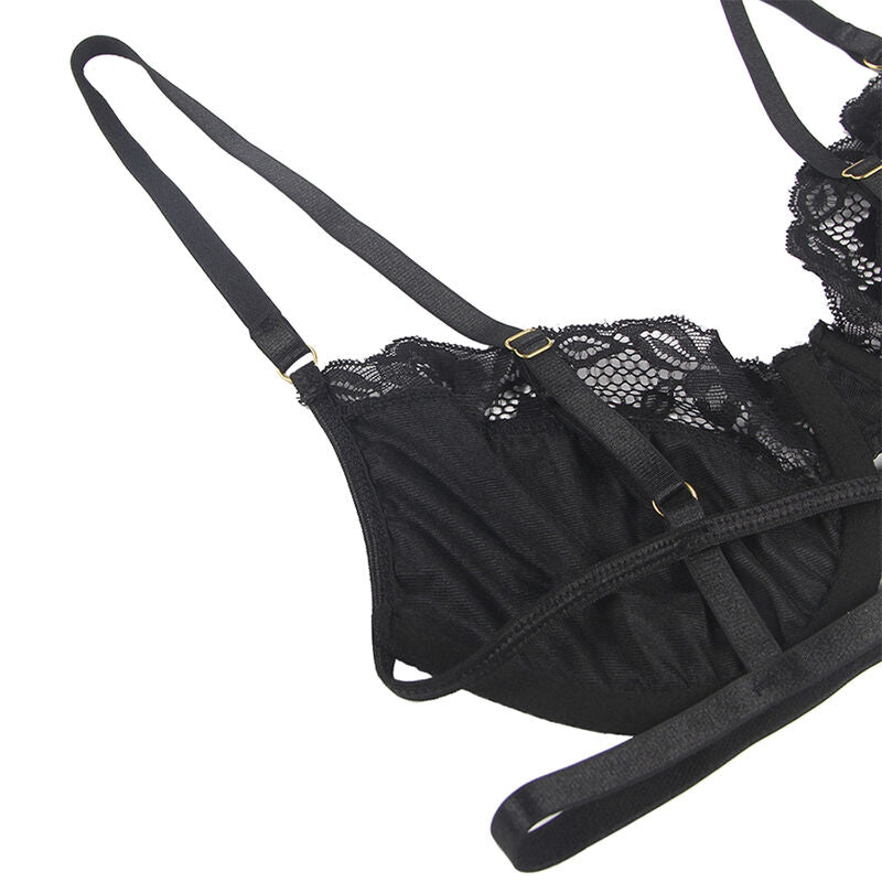 SUBBLIME - SET OF 3 PIECES BRA + THONG + LACE GARTER BLACK L/XL - Amore24