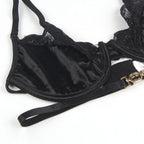 SUBBLIME - SET OF 3 PIECES BRA + THONG + LACE GARTER BLACK L/XL - Amore24