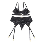 SUBBLIME - SET OF 3 PIECES BRA + THONG + LACE GARTER BLACK L/XL - Amore24