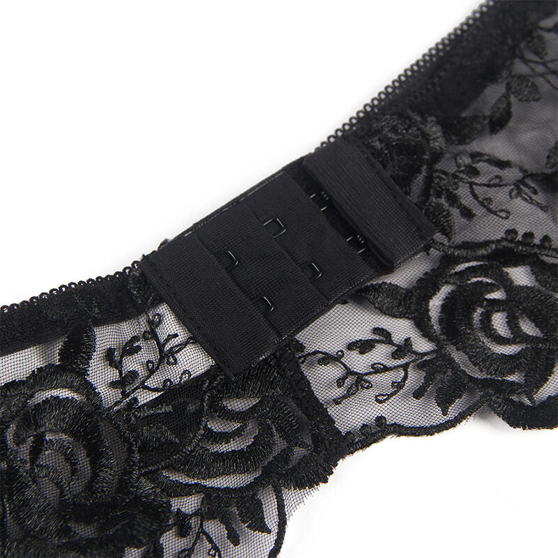 SUBBLIME - SET OF 3 PIECES BRA + THONG + GARTER FLORAL PRINT BLACK L/XL - Amore24