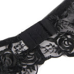SUBBLIME - SET OF 3 PIECES BRA + THONG + GARTER FLORAL PRINT BLACK L/XL - Amore24