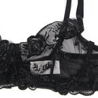 SUBBLIME - SET OF 3 PIECES BRA + THONG + GARTER FLORAL PRINT BLACK L/XL - Amore24