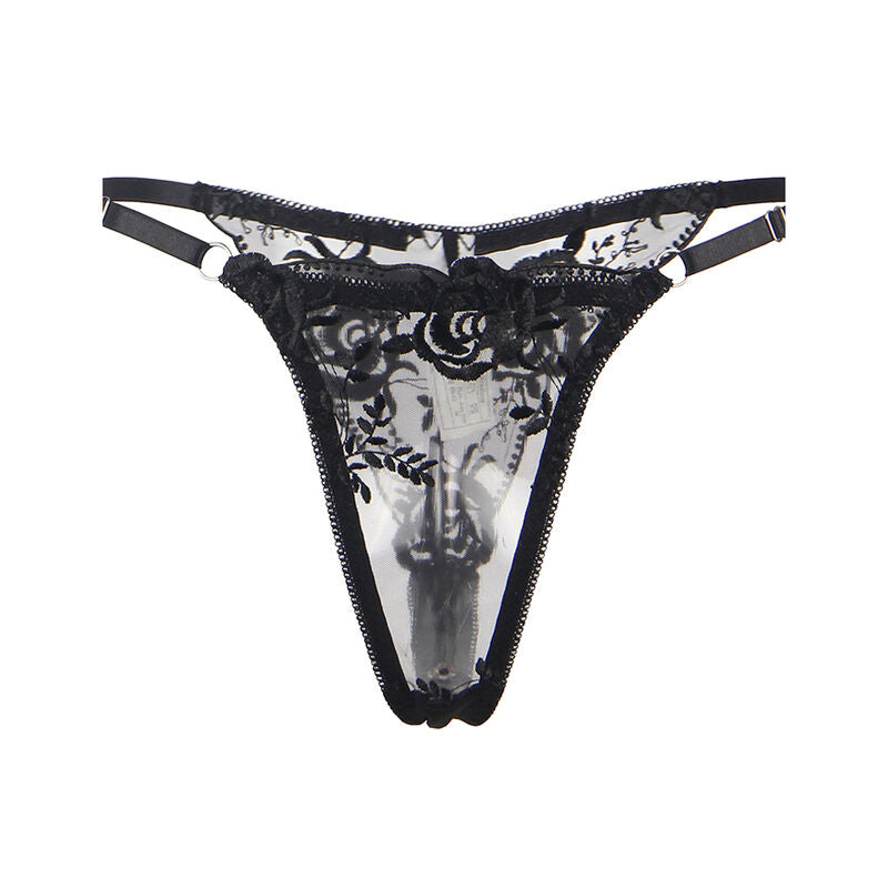 SUBBLIME - SET OF 3 PIECES BRA + THONG + GARTER FLORAL PRINT BLACK L/XL - Amore24