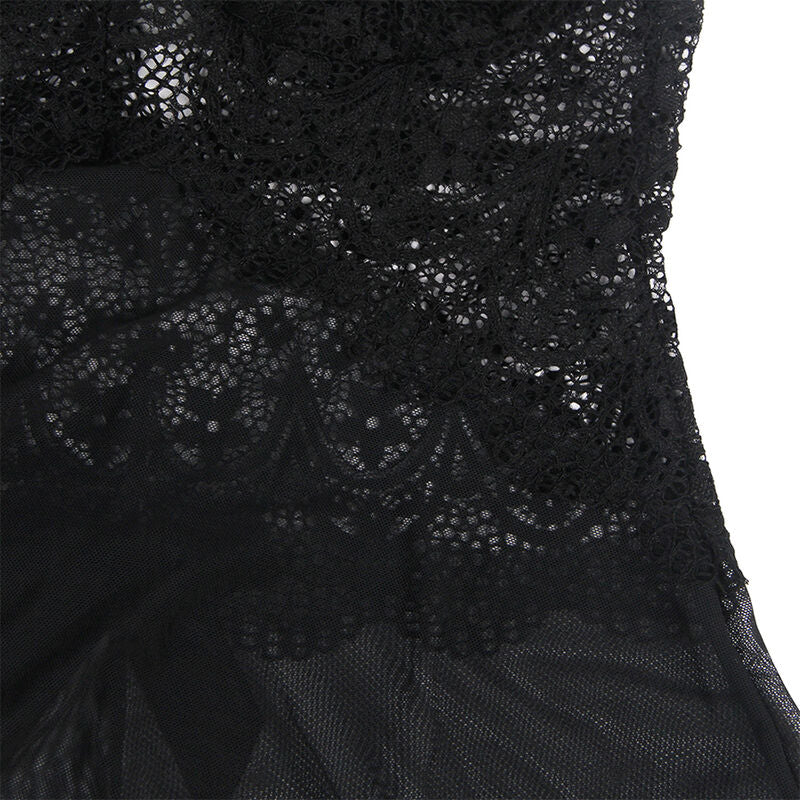 SUBBLIME - BABYDOLL TULLE FABRIC WITH LACE AND FLOWER DETAIL BLACK L/XL - Amore24