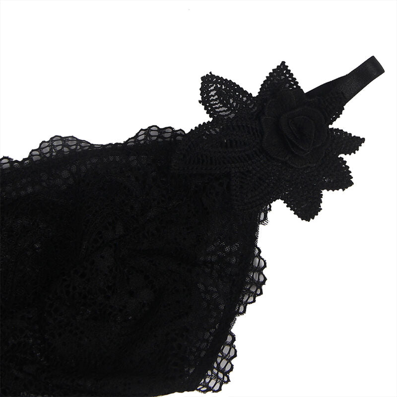 SUBBLIME - BABYDOLL TULLE FABRIC WITH LACE AND FLOWER DETAIL BLACK L/XL - Amore24