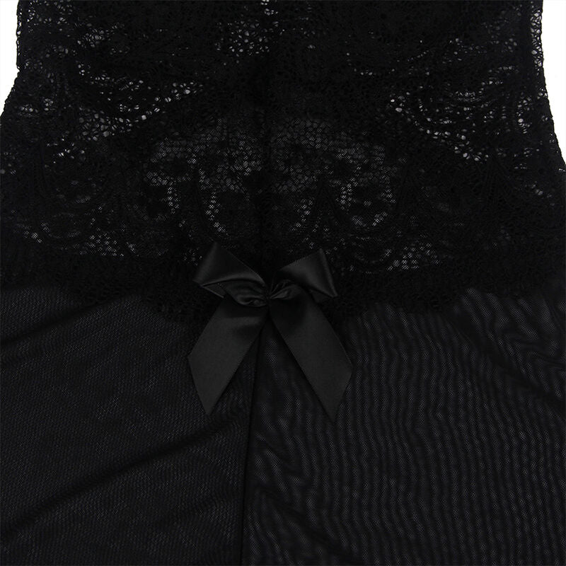 SUBBLIME - BABYDOLL TULLE FABRIC WITH LACE AND FLOWER DETAIL BLACK L/XL - Amore24