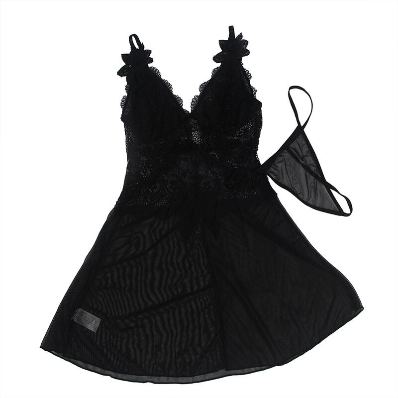 SUBBLIME - BABYDOLL TULLE FABRIC WITH LACE AND FLOWER DETAIL BLACK L/XL - Amore24