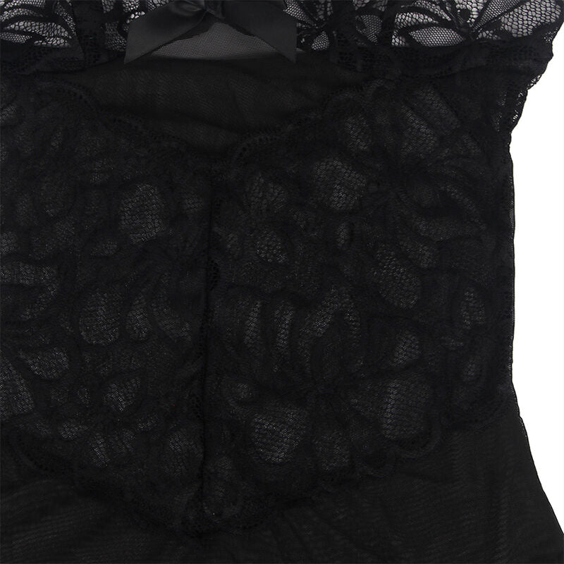 SUBBLIME - BABYDOLL WITH ADJUSTABLE STRAPS AND TRANSPARENT LACE FLORAL PRINT BLACK L/XL - Amore24