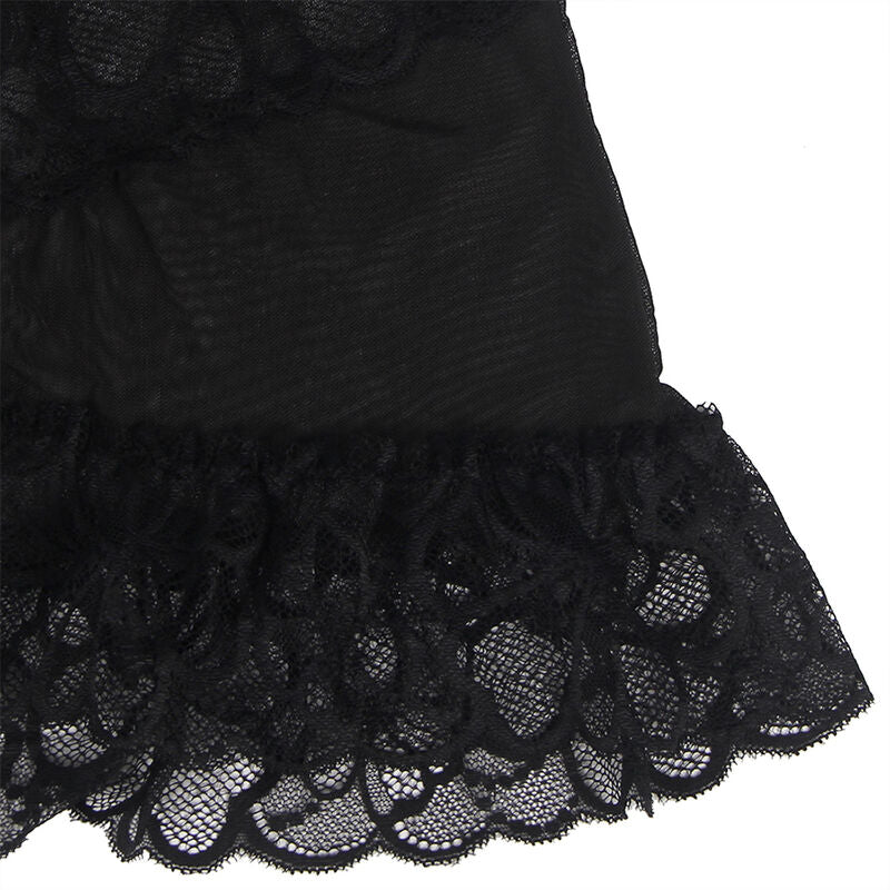 SUBBLIME - BABYDOLL WITH ADJUSTABLE STRAPS AND TRANSPARENT LACE FLORAL PRINT BLACK L/XL - Amore24