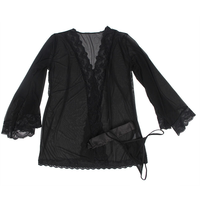 SUBBLIME - TRANSPARENT FABRIC ROBE WITH LACE DETAIL BLACK L/XL - Amore24