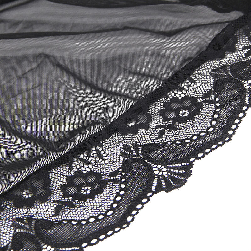 SUBBLIME - TRANSPARENT FABRIC ROBE WITH LACE DETAIL BLACK L/XL - Amore24