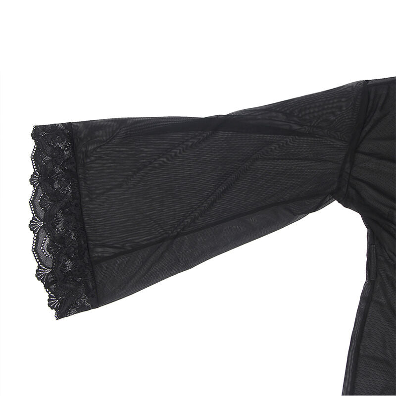 SUBBLIME - TRANSPARENT FABRIC ROBE WITH LACE DETAIL BLACK L/XL - Amore24