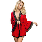 SUBBLIME - TRANSPARENT FABRIC ROBE WITH LACE DETAIL RED L/XL - Amore24