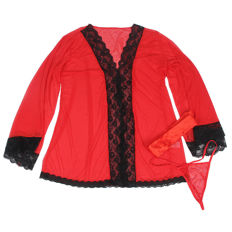 SUBBLIME - TRANSPARENT FABRIC ROBE WITH LACE DETAIL RED L/XL - Amore24