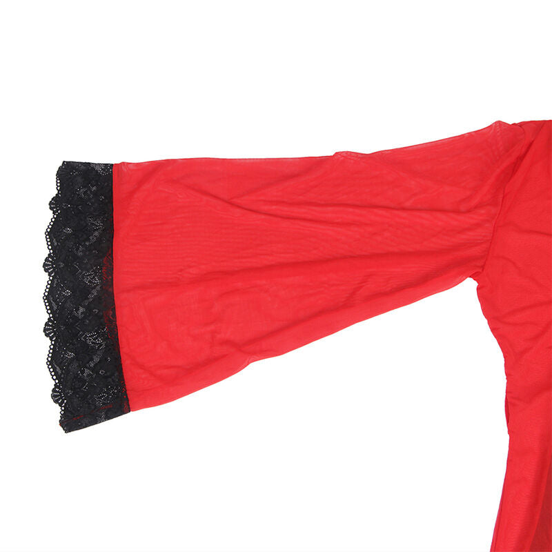 SUBBLIME - TRANSPARENT FABRIC ROBE WITH LACE DETAIL RED L/XL - Amore24