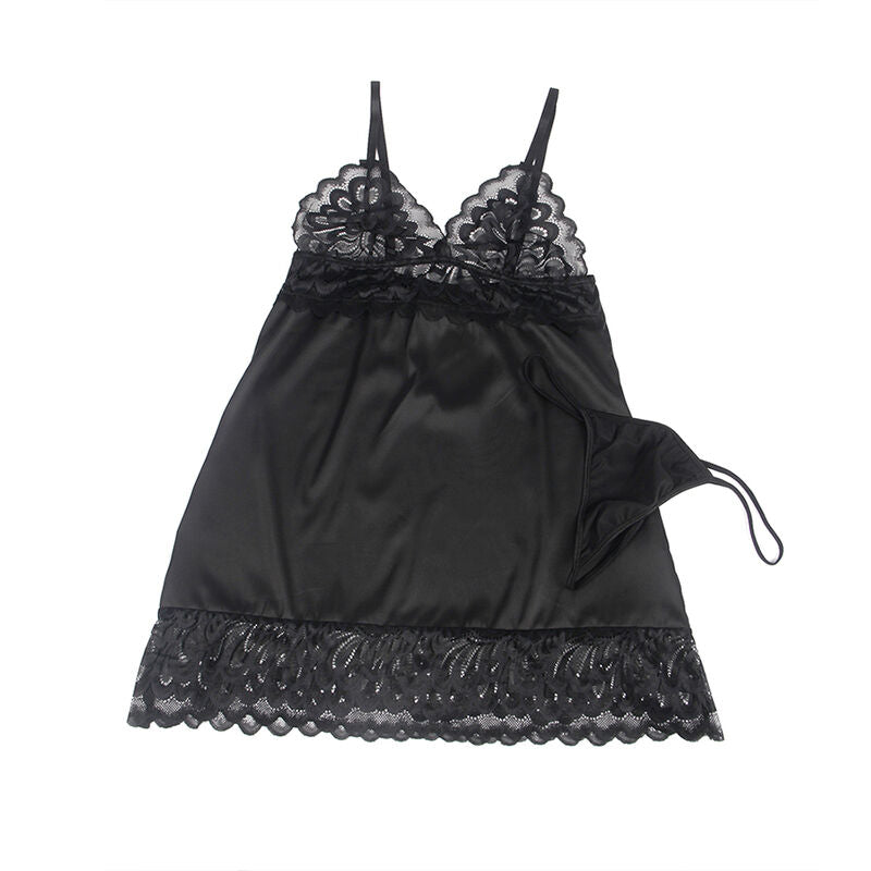 SUBBLIME - BABYDOLL WITH FLORAL PRINT CHEST BLACK S/M - Amore24