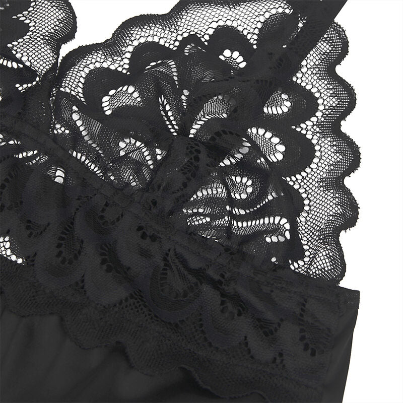 SUBBLIME - BABYDOLL WITH FLORAL PRINT CHEST BLACK S/M - Amore24