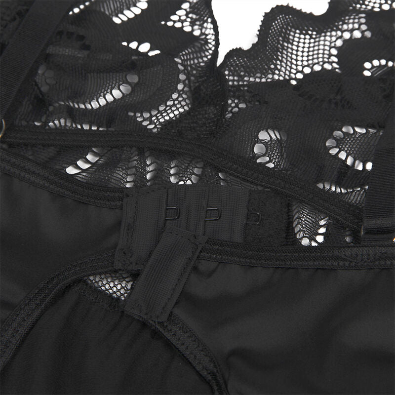 SUBBLIME - BABYDOLL WITH FLORAL PRINT CHEST BLACK S/M - Amore24