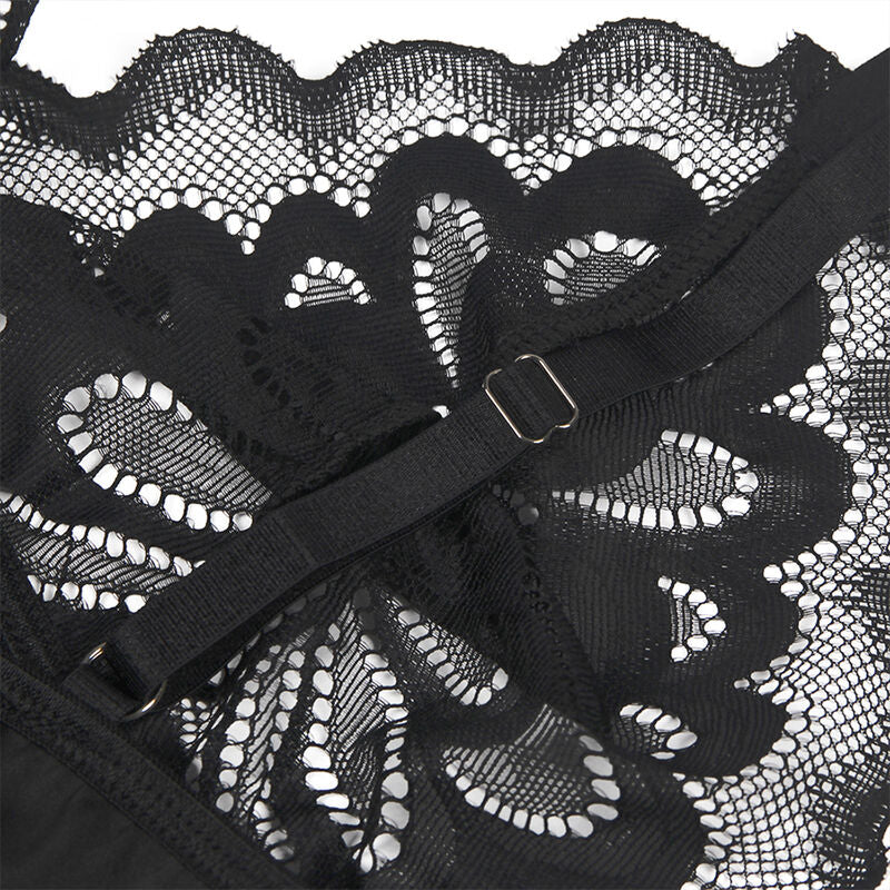 SUBBLIME - BABYDOLL WITH FLORAL PRINT CHEST BLACK S/M - Amore24
