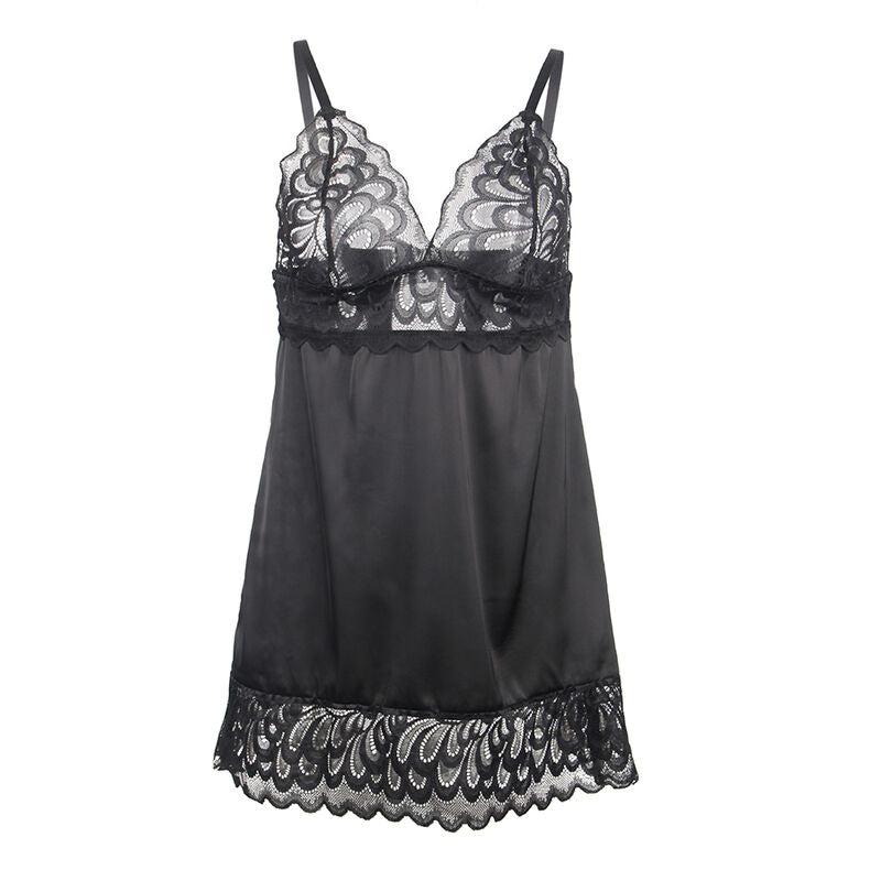 SUBBLIME - BABYDOLL WITH FLORAL PRINT CHEST BLACK S/M - Amore24