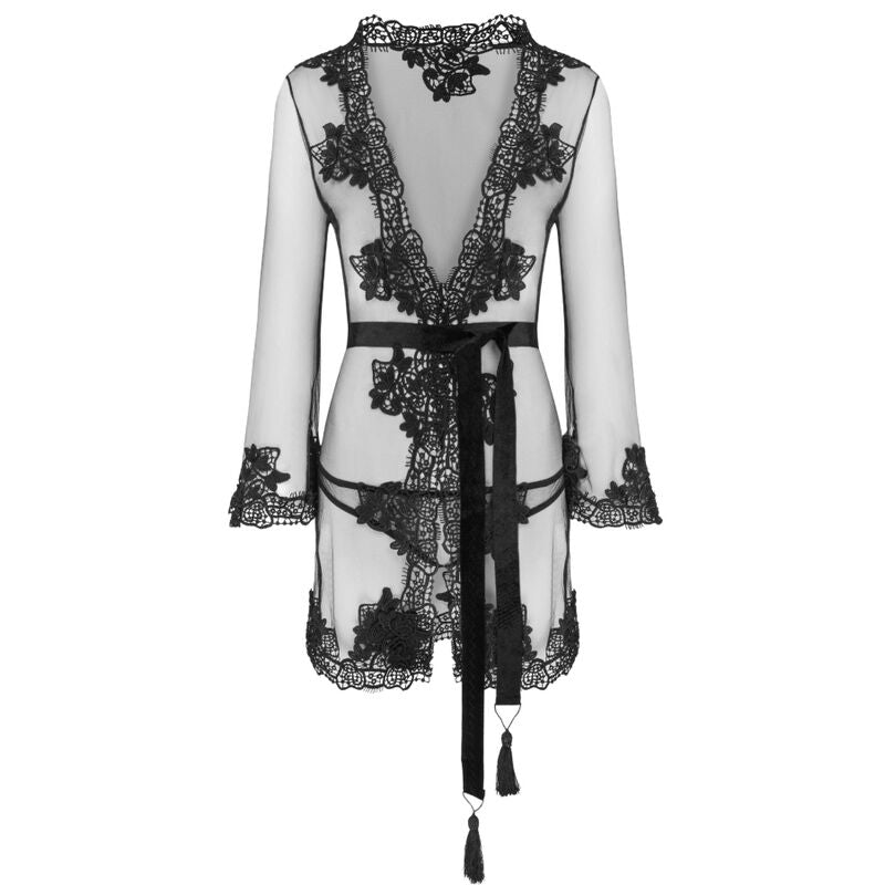 LIVCO CORSETTI FASHION - HERINA LC XG056 DRESSING GOWN + PANTY BLACK ONE SIZE - Amore24