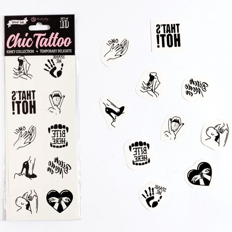SECRET PLAY - SET OF 10 TEMPORARY TATTOOS KINKY COLLECTION - Amore24