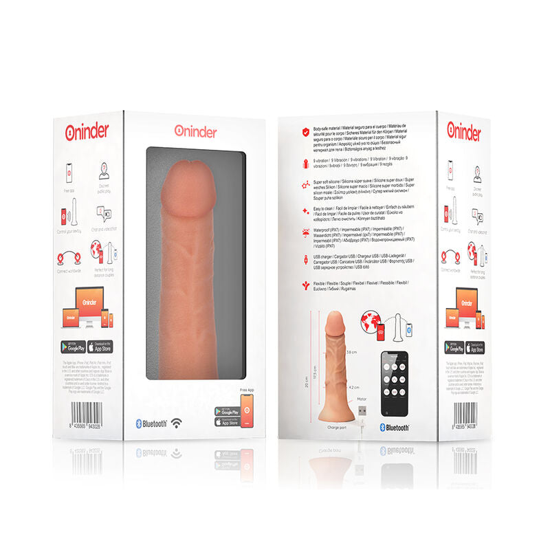 ONINDER - MEDIUM BOGOTÁ VIBRATOR DILDO 9 SPEEDS NATURAL 20 CM -O- 4.2 CM - FREE APP - Amore24