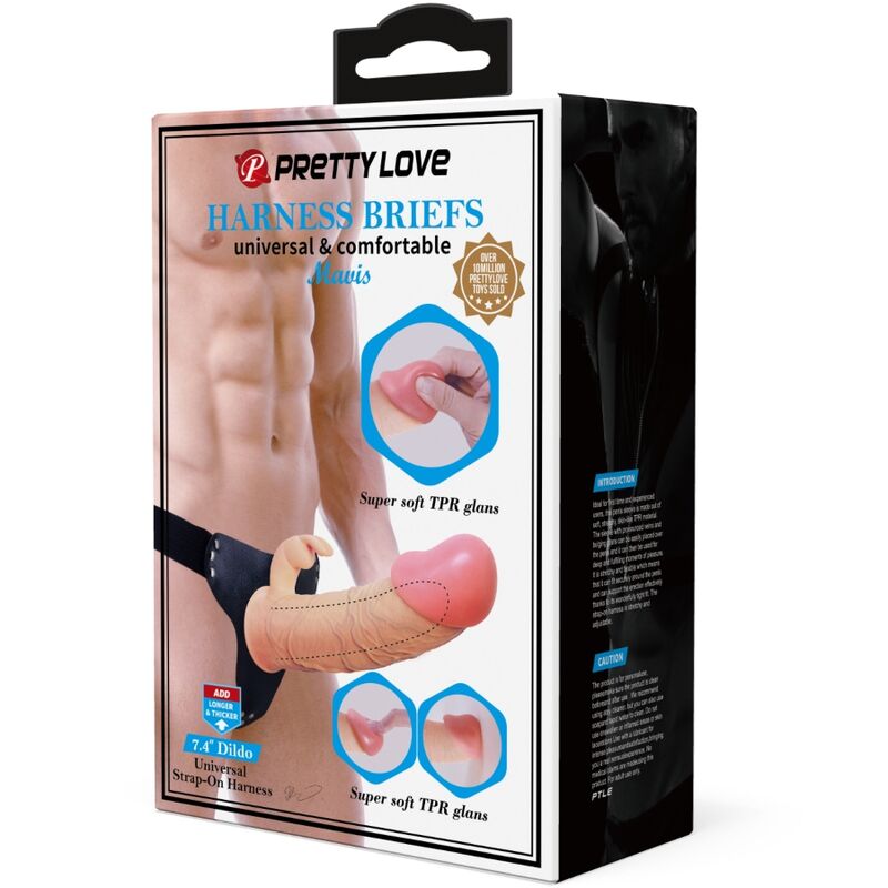 PRETTY LOVE - MAVIS HARNESS UNIVERSAL BRIEFS WITH DILDO 19 CM NATURAL - Amore24