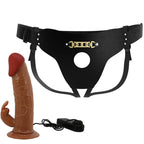PRETTY LOVE - MARION HARNESS UNIVERSAL BRIEFS WITH VIBRATION DILDO 19 CM BROWN - Amore24