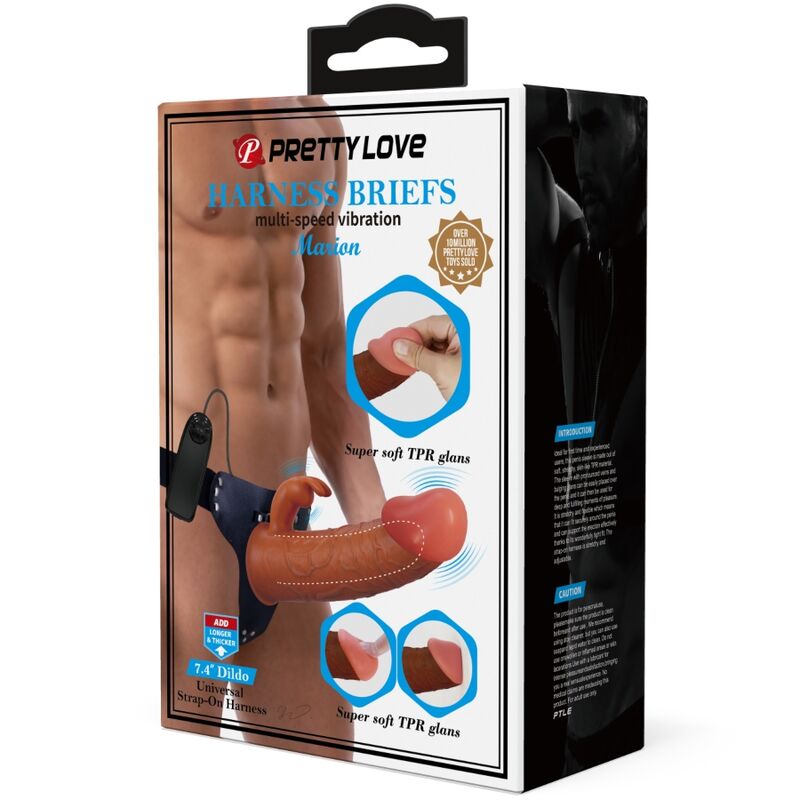 PRETTY LOVE - MARION HARNESS UNIVERSAL BRIEFS WITH VIBRATION DILDO 19 CM BROWN - Amore24