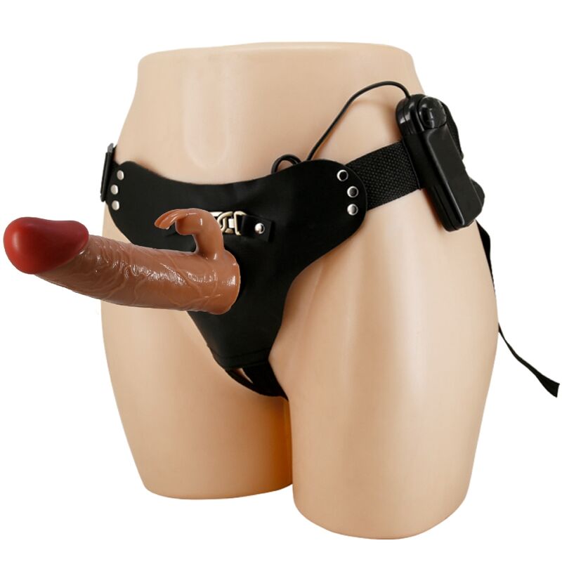 PRETTY LOVE - MARION HARNESS UNIVERSAL BRIEFS WITH VIBRATION DILDO 19 CM BROWN - Amore24