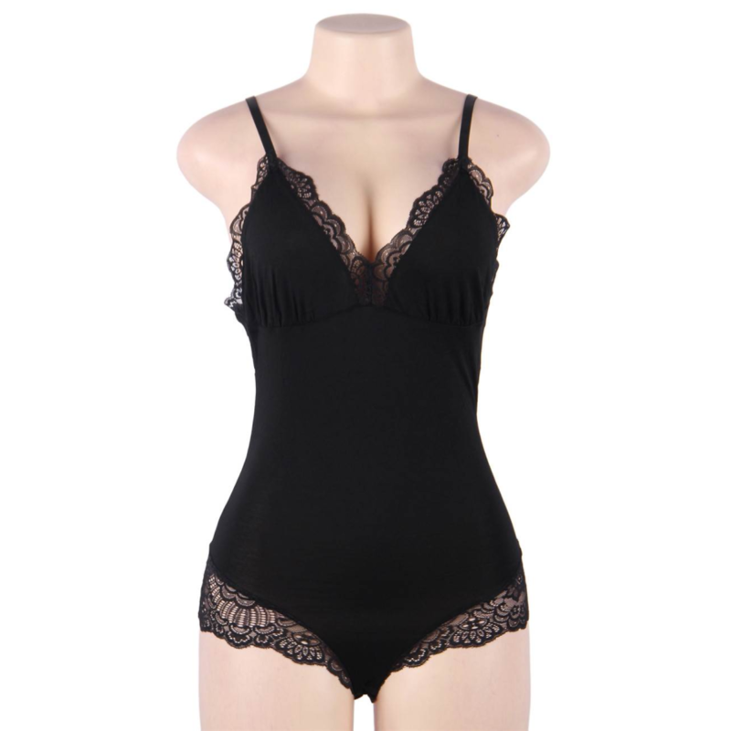 SUBBLIME - BLACK FLORAL LACE DETAIL TEDDY S/M - Amore24
