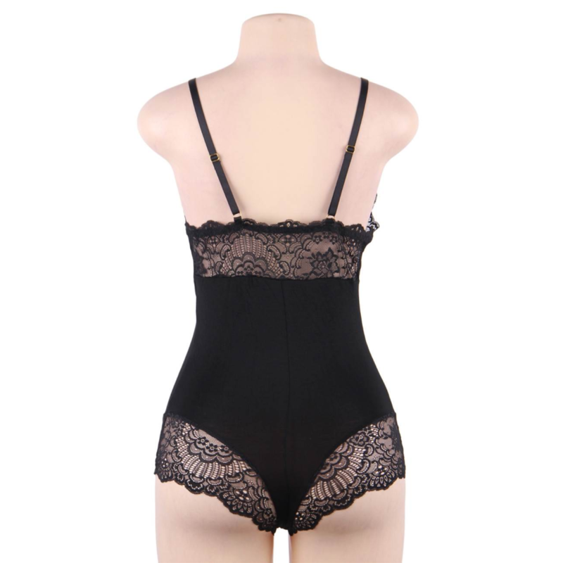 SUBBLIME - BLACK FLORAL LACE DETAIL TEDDY S/M - Amore24